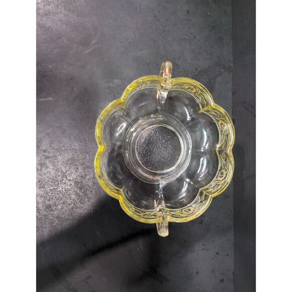 Jeanette Glass Aztec Rose Yellow Bowl, Vintage Scalloped Bowl, Sculpted‎ Roses - Picture 3 of 10